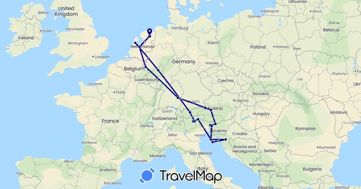 TravelMap itinerary: driving in Austria, Germany, Croatia, Italy, Netherlands, Slovenia (Europe)